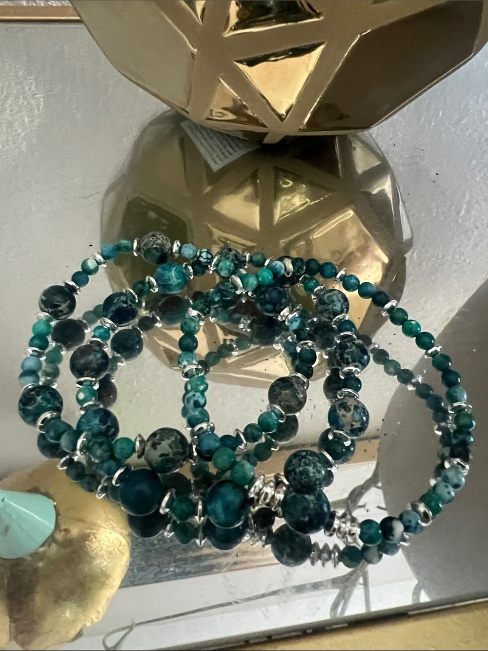 Unbranded Teal & Dark Green Agate Beaded Stretch Bracelet Set